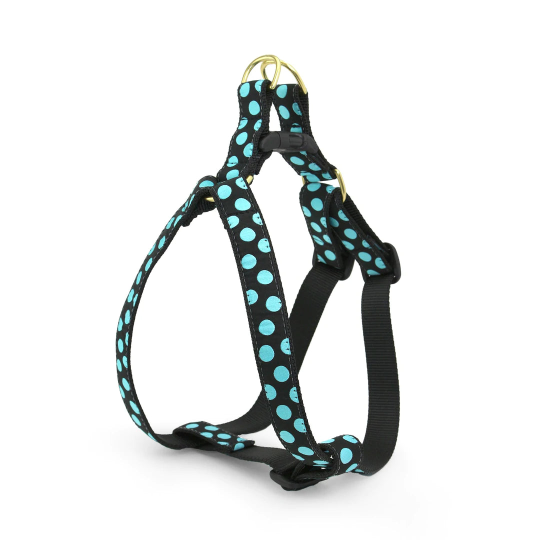 black and aqua dot nylon doggy harness